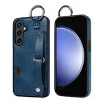 Per Samsung Galaxy S23 FE 5G Custodia per telefono con anello per slot per schede da polso con struttura in vitello (blu)