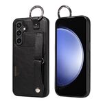 Per Samsung Galaxy S23 FE 5G Custodia per telefono con anello per slot per schede da polso con texture in vitello (Nero)