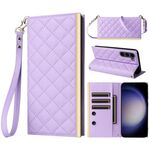 Custodia per telefono in pelle con ventosa rombica a tracolla per Samsung Galaxy S23 5G (viola)