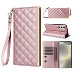 Custodia per telefono in pelle con ventosa rombica a tracolla per Samsung Galaxy S23 FE 5G (oro rosa)