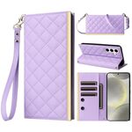 Custodia per telefono in pelle con ventosa rombica a tracolla per Samsung Galaxy S23 FE 5G (viola)