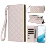 Custodia per telefono in pelle con ventosa rombica a tracolla per Samsung Galaxy S22+ 5G (bianca)