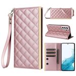 Custodia per telefono in pelle con ventosa rombica a tracolla per Samsung Galaxy S22+ 5G (oro rosa)