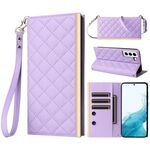 Custodia per telefono in pelle con ventosa rombica a tracolla per Samsung Galaxy S22+ 5G (viola)