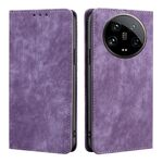 Custodia per telefono in pelle magnetica con spazzola antifurto RFID Xiaomi 14 Ultra 5G (viola)