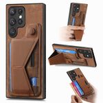 Per Samsung Galaxy S22 Ultra 5G II Custodia per telefono con slot per scheda con supporto scorrevole a forma di K (marrone)