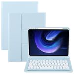 Custodia in pelle con supporto girevole per tastiera Bluetooth con pulsanti rotondi Xiaomi Pad 6 (blu cielo)
