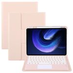 Per Xiaomi Pad 6 Custodia in pelle con supporto girevole per tastiera Bluetooth con pulsanti rotondi e touchpad (oro rosa)