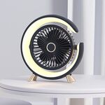 Ventilatore da tavolo con ricarica USB con luce per dormitorio studentesco, suono leggero, aroma da ufficio, ventola da tavolo (blu scuro)