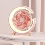 Ventilatore da tavolo con ricarica USB con luce per dormitorio studentesco, suono leggero, aroma da ufficio, ventilatore da tavolo (rosa)