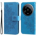 Custodia per telefono in pelle con stampa a fiori a 7 petali Xiaomi 14 Ultra (blu)