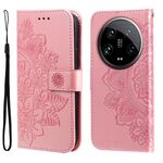 Per Xiaomi 14 Ultra Custodia per cellulare in pelle con fiori a 7 petali (oro rosa)
