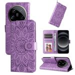 Per Xiaomi 14 Custodia per telefono in pelle girasole ultra goffrata (viola)