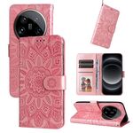 Per Xiaomi 14 Custodia per telefono in pelle girasole ultra goffrata (oro rosa)
