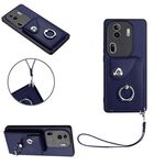 Per OPPO Reno11 Pro Custodia per cellulare in PU con porta carte per organo globale con cordino (blu)