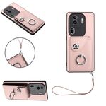 Per OPPO Reno11 Pro Custodia per cellulare in PU con porta carte per organo globale con cordino (rosa)