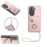Per OPPO Reno11 Custodia per cellulare in PU con porta carte per organo globale con cordino (rosa)