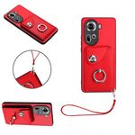Per OPPO Reno11 Custodia per cellulare in PU con porta carte per organo globale con cordino (rosso)