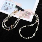 Cordino a tracolla con perla e diamante flash a catena lunga anti-smarrimento per cellulare (rosa)