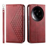 Custodia per telefono in pelle magnetica con texture di vitello ultra cubica per Xiaomi 14 (rossa)