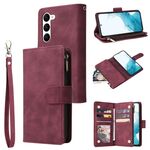 Per Samsung Galaxy S23 5G Custodia multifunzionale in pelle con cerniera satinata a portafoglio (vino rosso)