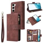 Per Samsung Galaxy S23 5G Custodia per telefono in pelle con cerniera satinata multifunzionale (caffè)