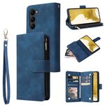 Per Samsung Galaxy S23+ 5G Custodia multifunzionale in pelle con cerniera satinata a portafoglio (blu)