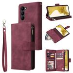 Per Samsung Galaxy S23+ 5G Custodia multifunzionale in pelle con cerniera satinata a portafoglio (vino rosso)