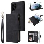 Per Samsung Galaxy S22 Ultra 5G Custodia per telefono in pelle con cerniera smerigliata multifunzionale (nero)