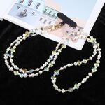 Cordino a tracolla con catena anti-smarrimento per telefono in plastica con diamante e perla (bianco)