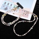 Cordino a tracolla con catena anti-smarrimento per telefono in plastica con diamanti e perle (rosa)