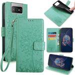Custodia per telefono in pelle con motivo Flip Tree e cervo in rilievo per Asus Zenfone 8 (verde)