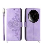 Per Xiaomi 14 Custodia per telefono in pelle a portafoglio con fiori in rilievo ultra skin-feel (viola)