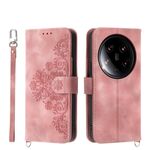 Per Xiaomi 14 Custodia per telefono in pelle a portafoglio con fiori in rilievo ultra skin-feel (rosa)