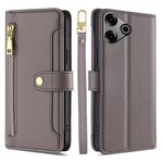 Per Tecno Pova 6 Pro 5G Custodia per telefono in pelle con cerniera a tracolla con trama di pecora (grigio)
