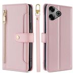 Per Tecno Pova 6 Pro 5G Custodia per telefono in pelle con cerniera a tracolla con trama di pecora (rosa)