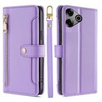 Custodia per telefono in pelle con cerniera a tracolla con trama di pecora per Tecno Pova 6 Pro 5G (viola)
