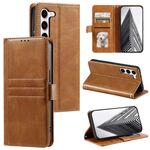 Per Samsung Galaxy S23+ 5G Custodia a portafoglio in pelle semplice con 6 carte (marrone)
