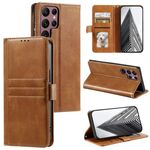 Per Samsung Galaxy S22 Ultra 5G Custodia a portafoglio in pelle semplice con 6 carte (marrone)