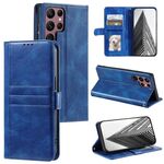 Custodia per telefono in pelle a portafoglio semplice con 6 carte per Samsung Galaxy S22 Ultra 5G (blu)