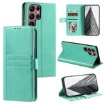 Custodia per telefono in pelle a portafoglio con 6 carte semplice per Samsung Galaxy S22 Ultra 5G (verde)