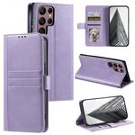 Per Samsung Galaxy S22 Ultra 5G Custodia a portafoglio in pelle semplice con 6 carte (viola)