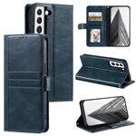 Per Samsung Galaxy S22+ 5G Custodia a portafoglio in pelle semplice con 6 carte (blu navy)
