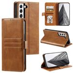 Per Samsung Galaxy S22+ 5G Custodia a portafoglio in pelle semplice con 6 carte (marrone)