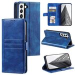 Per Samsung Galaxy S22+ 5G Custodia a portafoglio in pelle semplice con 6 carte (blu)