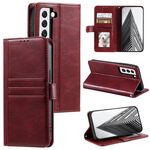 Custodia per telefono in pelle a portafoglio con 6 carte semplice per Samsung Galaxy S22+ 5G (vino rosso)