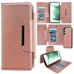 Per Samsung Galaxy S22+ 5G Custodia multifunzionale in pelle a portafoglio con 7 carte (oro rosa)