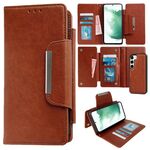 Per Samsung Galaxy S22+ 5G Custodia multifunzionale in pelle a portafoglio con 7 carte (marrone)
