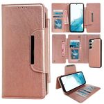Per Samsung Galaxy S22 5G Custodia multifunzionale in pelle a portafoglio con 7 carte (oro rosa)