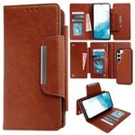 Per Samsung Galaxy S22 5G Custodia multifunzionale in pelle a portafoglio con 7 carte (marrone)